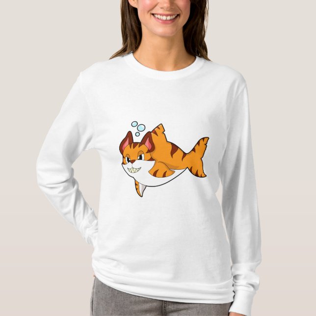 Camiseta El gato del tigre como tiburón en el agua. PNG (Anverso)