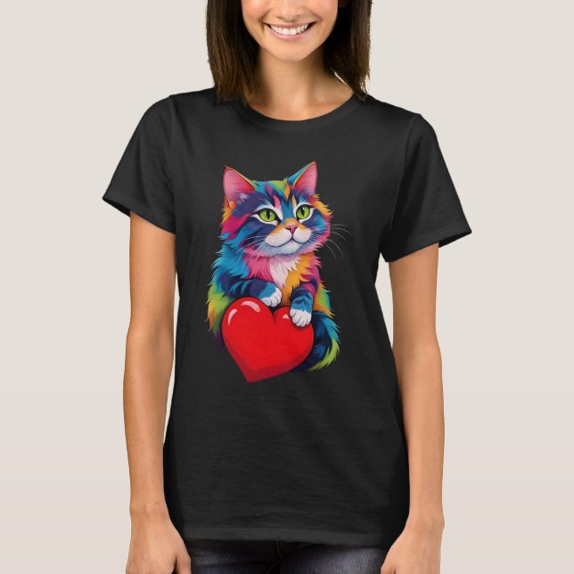 Camiseta El gato El día de San Valentín de Tuxedo lindo el  (Anverso)