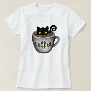 Camiseta El gato en gráfico de la taza de café junta con te