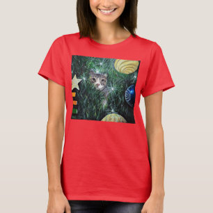 Camiseta El gato en la pintura del árbol de Navidad