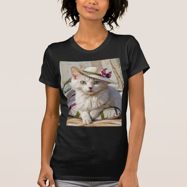 Camiseta El gato en la playa. (Anverso)
