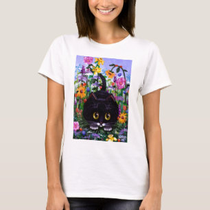 Camiseta El gato floral del smoking del negro del arte
