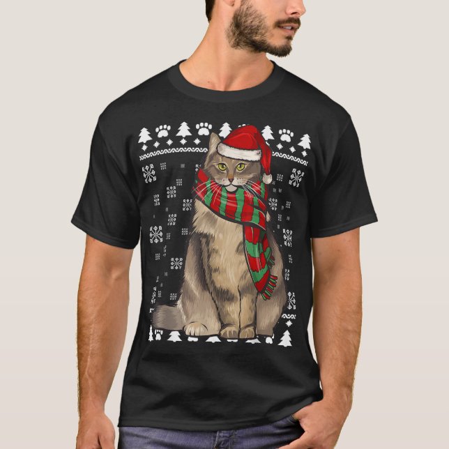 Camiseta El gato forestal noruego Santa Hat navideño Navida (Anverso)