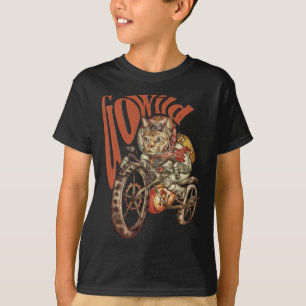 Camiseta El gato frenético de la motocicleta de Steampunk