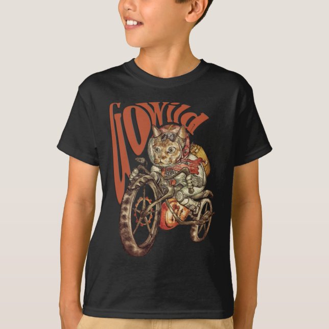 Camiseta El gato frenético de la motocicleta de Steampunk (Anverso)