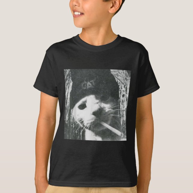 Camiseta El gato fumador Beanie Meme Grunge estética Grunge (Anverso)