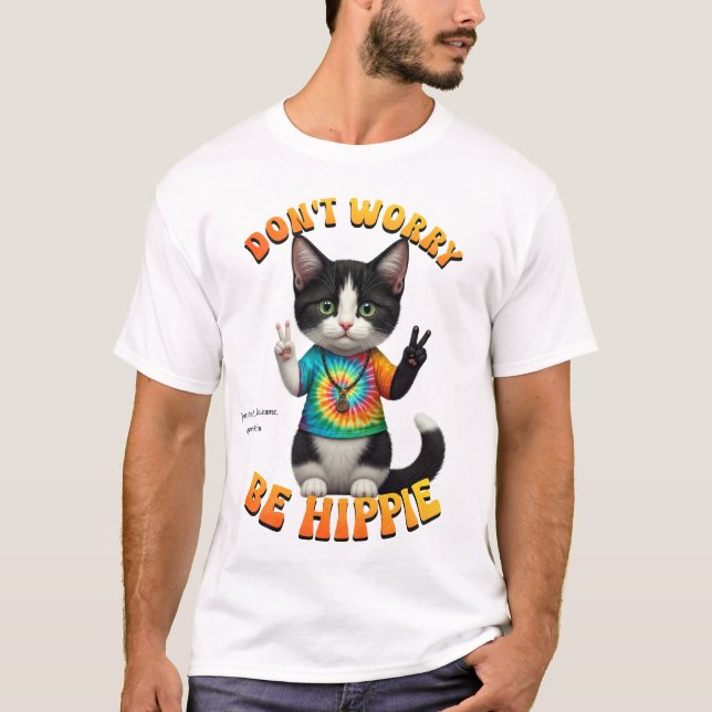 Camiseta El gato Hippie Boho Peace Groovy Personaliza al Pe (Anverso)