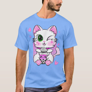 Camiseta El gato japonés Kawaii Neko Anime bebe té Boba 