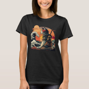 Camiseta El gato japonés retro samurai La gran ola de Hokus