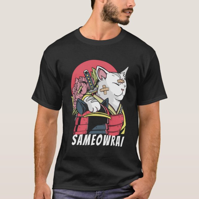 Camiseta El gato japonés Samurai Katana Sameowrai Anime Gra (Anverso)