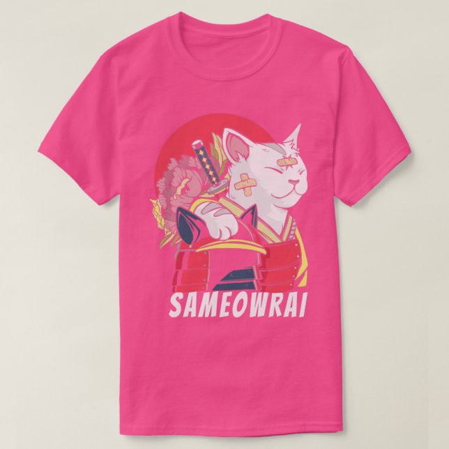 Camiseta El gato japonés Samurai Katana Sameowrai es gracio (Diseño del anverso)