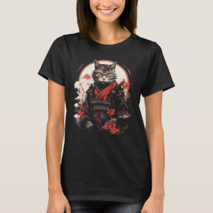 Camiseta El gato japonés Samurai Ninja arte gráfico japonés