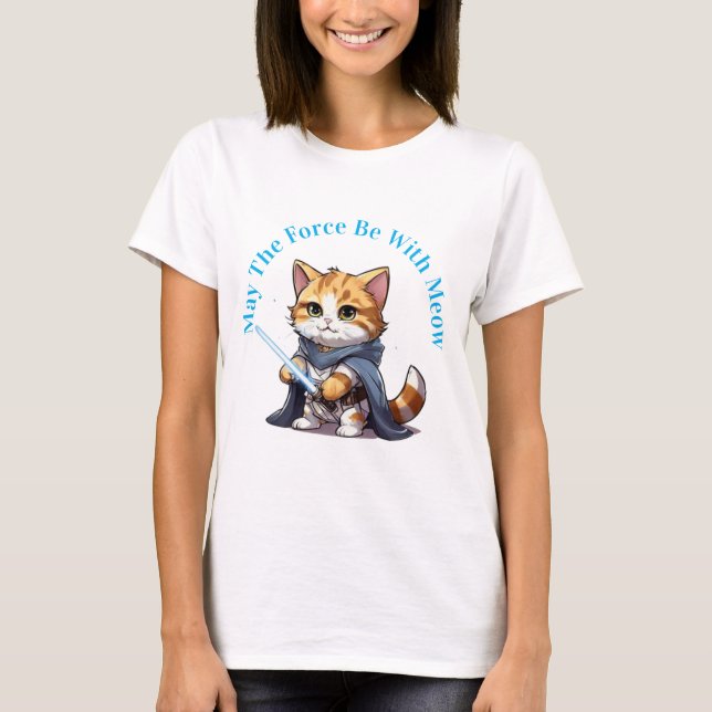 Camiseta El Gato Jedi Puede Estar Con Meow (Anverso)