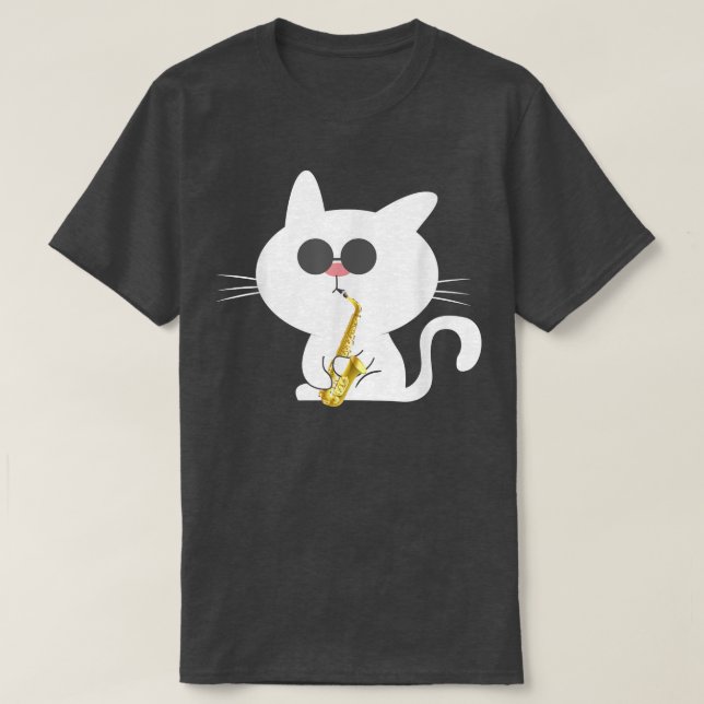 Camiseta El gato juega a la música saxofónica (Diseño del anverso)