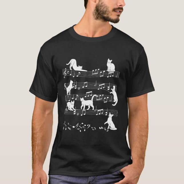 Camiseta El Gato Jugando En Notas Musicales Ama La Música P (Anverso)