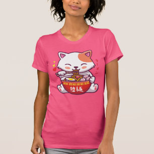 Camiseta El gato kawaii ama a Ramen Anime Kitty comiendo R