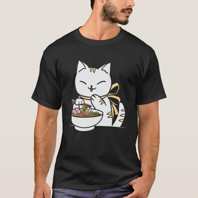 Camiseta El gato Kawaii Anime Tee de Ramen es gracioso (Anverso)