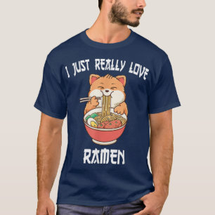 Camiseta El gato kawaii come fideos animales japoneses 