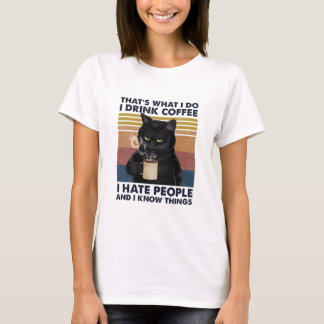Camiseta El gato lindo bebe café y sabe cosas