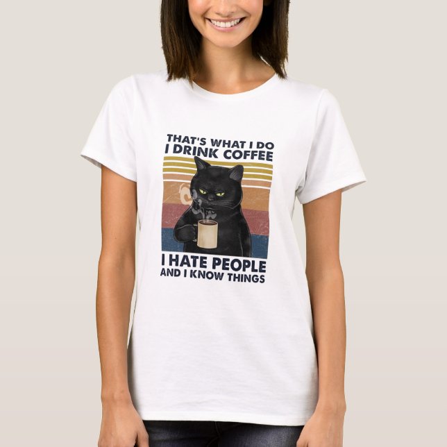 Camiseta El gato lindo bebe café y sabe cosas (Anverso)