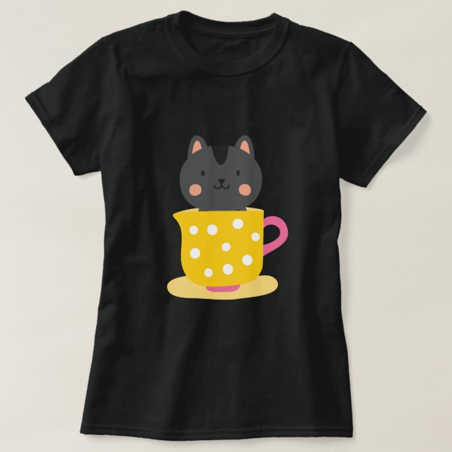 Camiseta El gato lindo en el personalizado de té en la ment (Diseño del anverso)