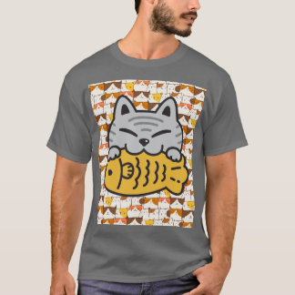 Camiseta El gato lindo Kawaii abrazando pescado - Funny Per