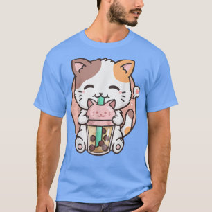 Camiseta El gato lindo Kawaii Gato Boba Leche de burbuja Té