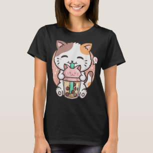 Camiseta El gato lindo Kawaii Gato Boba Leche de burbuja Té