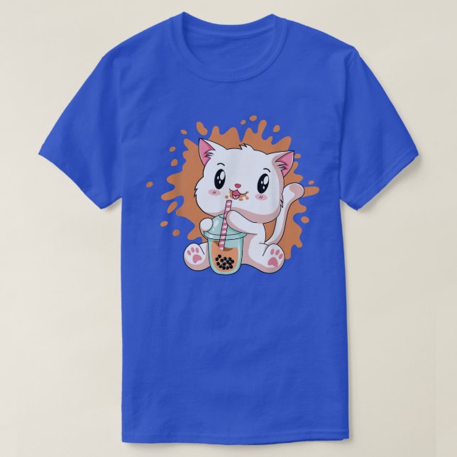 Camiseta El gato lindo Kawaii Gato Boba Leche de burbuja Té (Diseño del anverso)