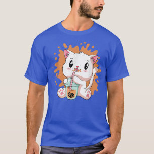 Camiseta El gato lindo Kawaii Gato Boba Leche de burbuja Té