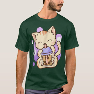 Camiseta El gato lindo Kawaii Gato Boba Leche de burbuja Té