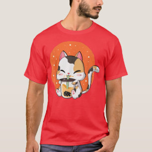 Camiseta El gato lindo Kawaii Gato Boba Leche de burbuja Té