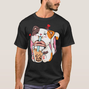 Camiseta El gato lindo Kawaii Gato Boba Leche de burbuja Té