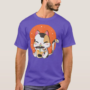 Camiseta El gato lindo Kawaii Gato Boba Leche de burbuja Té