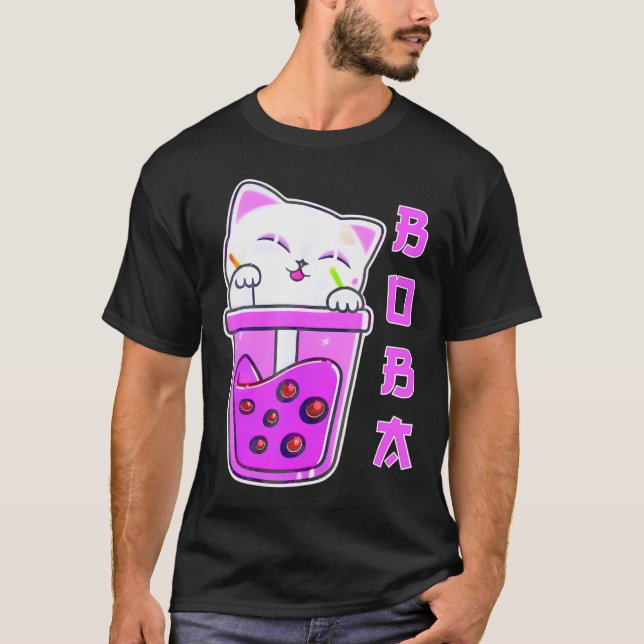 Camiseta El gato lindo Kawaii gato Boba Tea de burbuja Anim (Anverso)