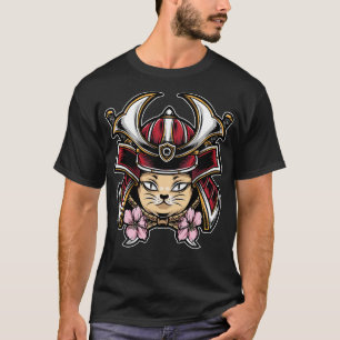 Camiseta El gato lindo usa casco de samurai