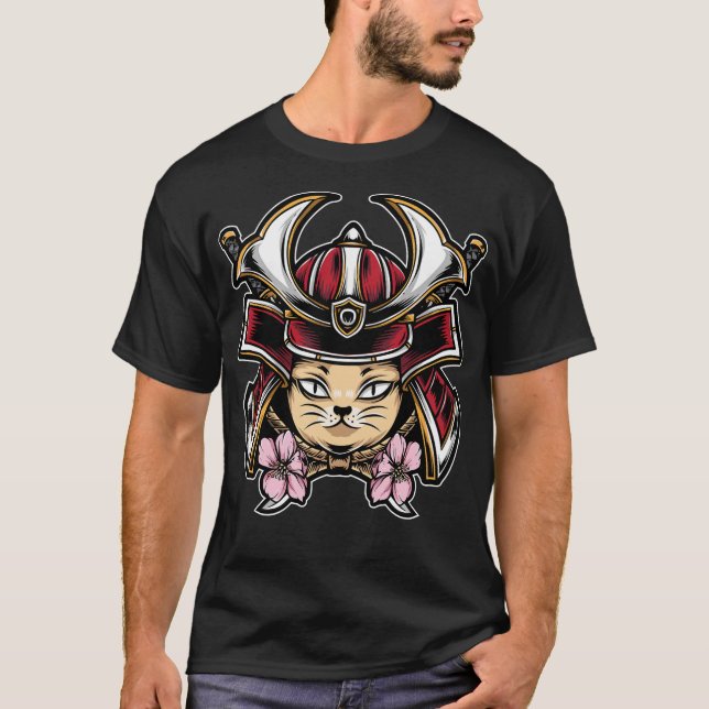 Camiseta El gato lindo usa casco de samurai (Anverso)