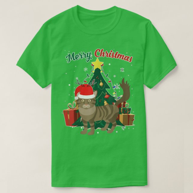 Camiseta El gato Mainon Cat Árbol de Navidad Nieve Falsa Na (Diseño del anverso)