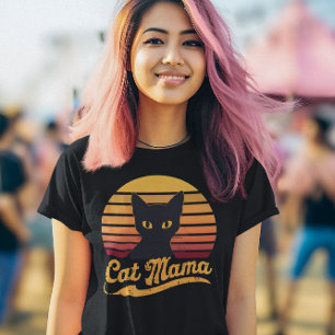 Camiseta El gato Mama Sunset Silhouette de un gato negro