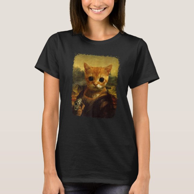 Camiseta el gato Meme histórico gracioso gato con pistola P (Anverso)