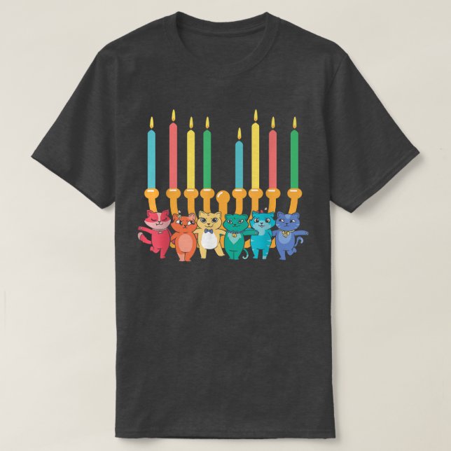 Camiseta El Gato Menorah Hanukkah Chanukah Pajama Vestido P (Diseño del anverso)
