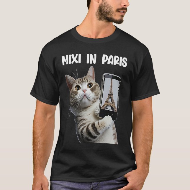 Camiseta El gato Mixi en París selfies tabby (Anverso)