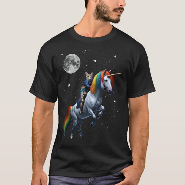 Camiseta El gato montando unicornio (Anverso)