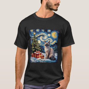 Camiseta El gato navidad Siamese Art Van Gogh La Noche Star