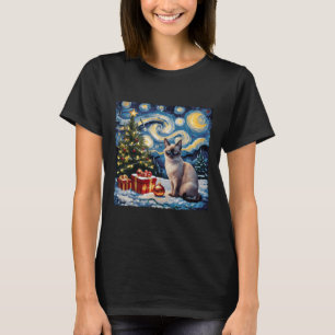 Camiseta El gato navidad Siamese Art Van Gogh La Noche Star
