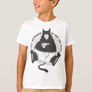 Camiseta El gato negro obeso lindo come pizza. Distracción