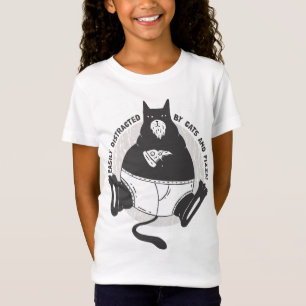 Camiseta El gato negro obeso lindo come pizza. Distracción