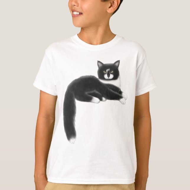 Camiseta El gato negro y blanco del gatito embroma la (Anverso)