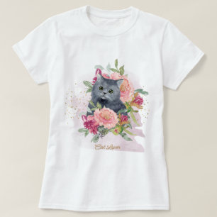 Camiseta El gato negro y las flores que adoran a las mascot