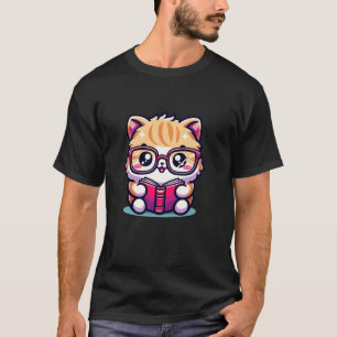 Camiseta El gato persa adorable del libro con vidrio de lec